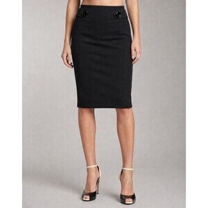 Robert Rodriguez Pencil Skirt Women 6 Black Cotton Wool Button Detail Knee Chic